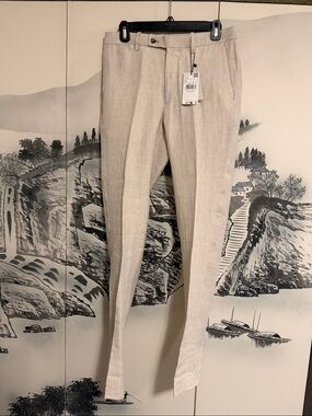 Mango Men's Slim Linen Pants in Light Beige - 30